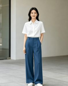 海阔凭鱼跃，裤阔显腿长！海蓝色阔腿裤穿搭指南