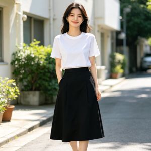 黑色中长款 A 字裙夏日全套搭配